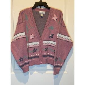 62 East Pink Floral Embroidered Vintage ButtonUp Cardigan Sweater Women Size S
